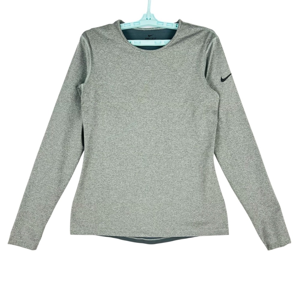 Nike Dri-Fit Women's Heather Gray Long Sleeve Stretch Athletic‎ Top Size Large